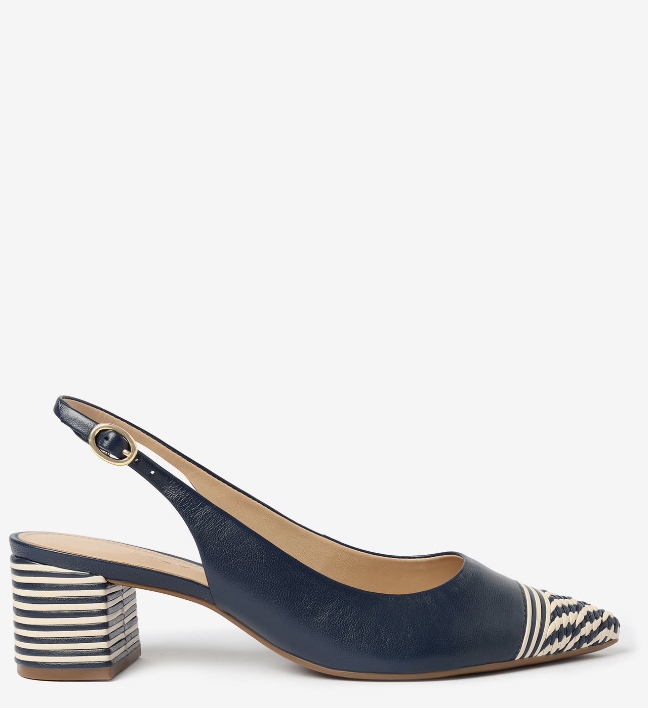 Scarpin Azul Salto Bloco Slingback Cap Toe Tress Arezzo